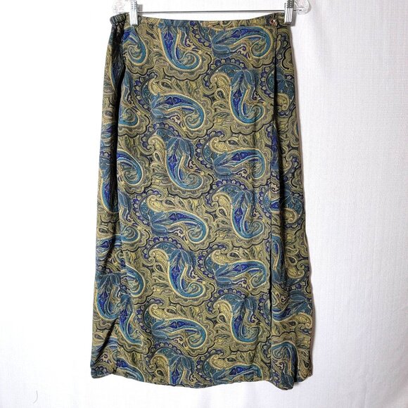 JM Collection Womens Midi Wrap Skirt Size Medium Blue Green Paisley Boho Style - Picture 1 of 11